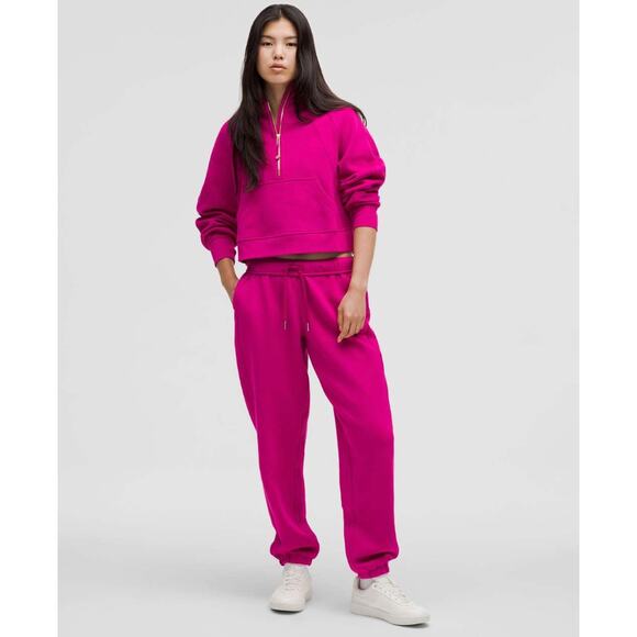 lululemon athletica Tops - Lululemon Hoodie Women M/L Scuba Oversized Half Zip Ripened Raspberry Cropped